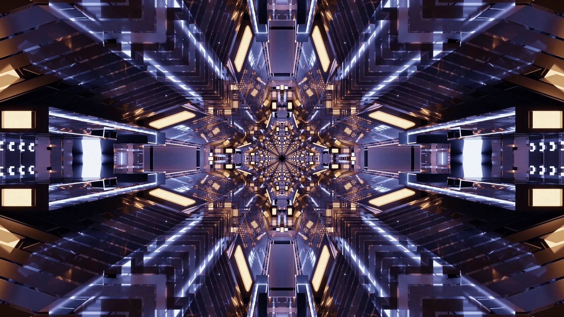 Sci-Fi Neon Tunnel Gold Blue Screensaver 4K UHD 60fps VJ Loop