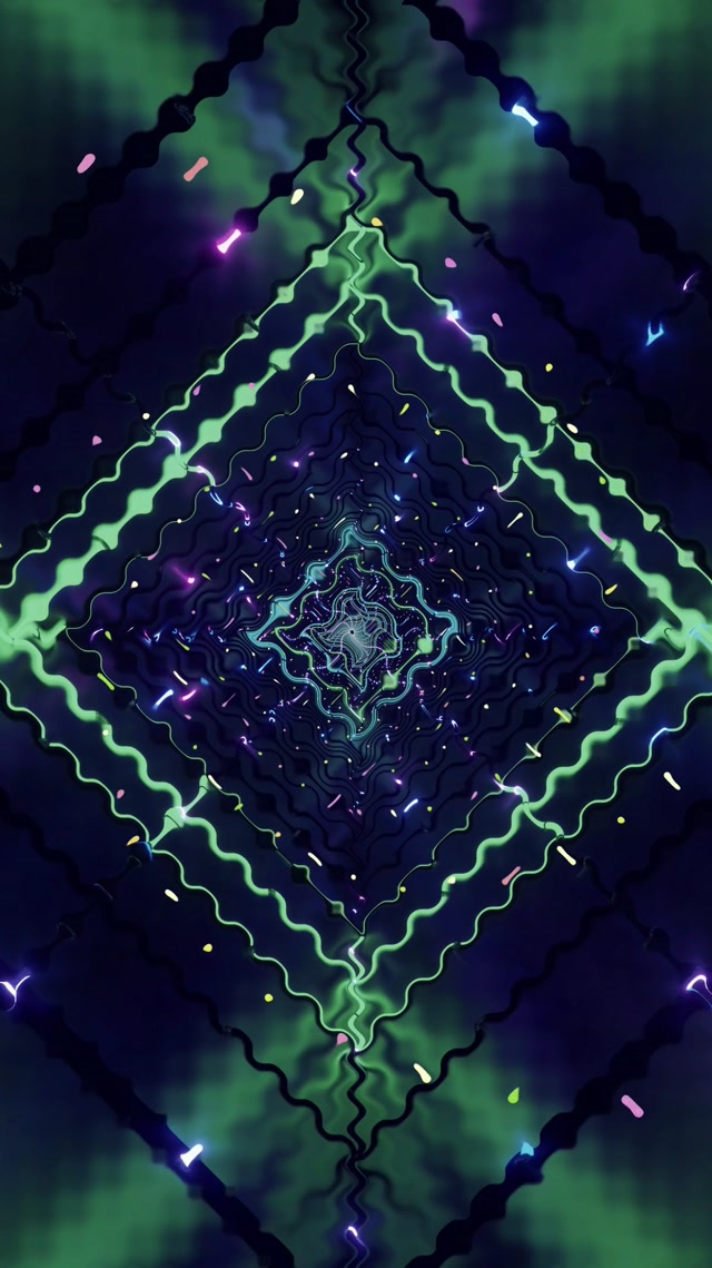 Neon Tunnel VJ Loop | Green Diamond Vortex | 9:16 Reels 60fps Screensaver
