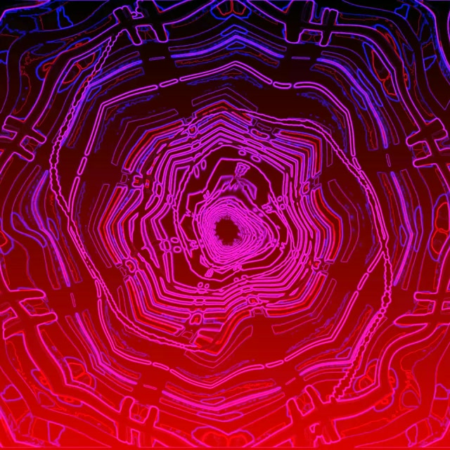 1:1 Square | 60fps Neon Tunnel Screensaver - Concentric Cyan Red Fractal Burst Animation