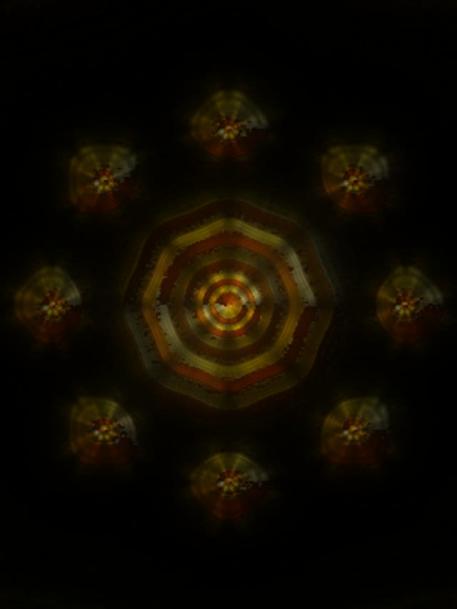 SCHRITT 1: Das Bild zeigt einen symmetrischen Neon-Tunnel mit konzentrisch angeordneten