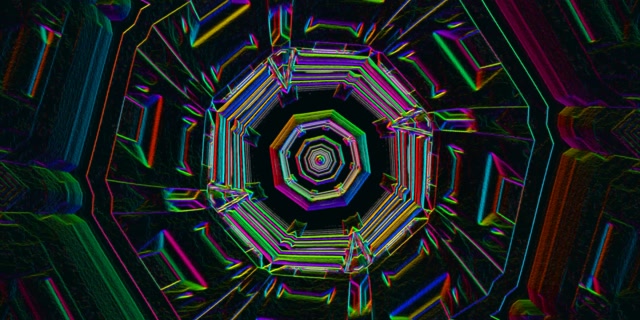Neon Tunnel Octagonal Vortex Loop 2:1 Univisium 60fps Screensaver VJ Animation
