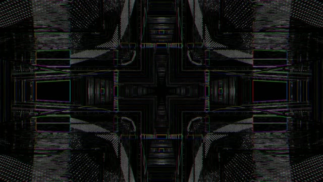 Neon tunnel 60fps with symmetrical glitch patterns and vibrant cyan magenta...