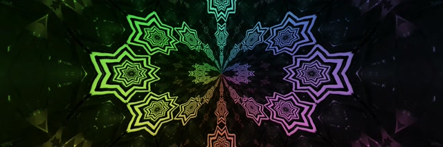 Neon Tonnel Reënboog Ster Mandala Vj Loop 3:1 Drievoudig Wyd 60fps Skermbespaarder