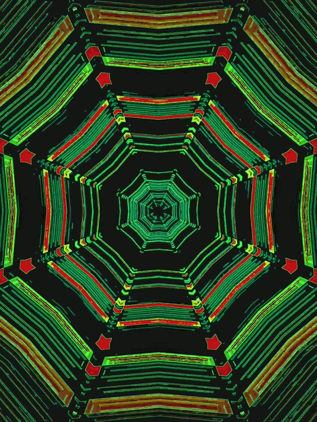 نفق النيون الأخضر الأحمر المثمن حافظة الشاشة 3:4 iPad عمودي 60fps VJ Loop