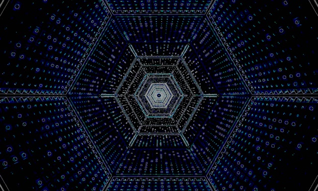 VJ Loop نفق النيون دوامة سداسي أزرق 5:3 عريض 60fps شاشة توقف