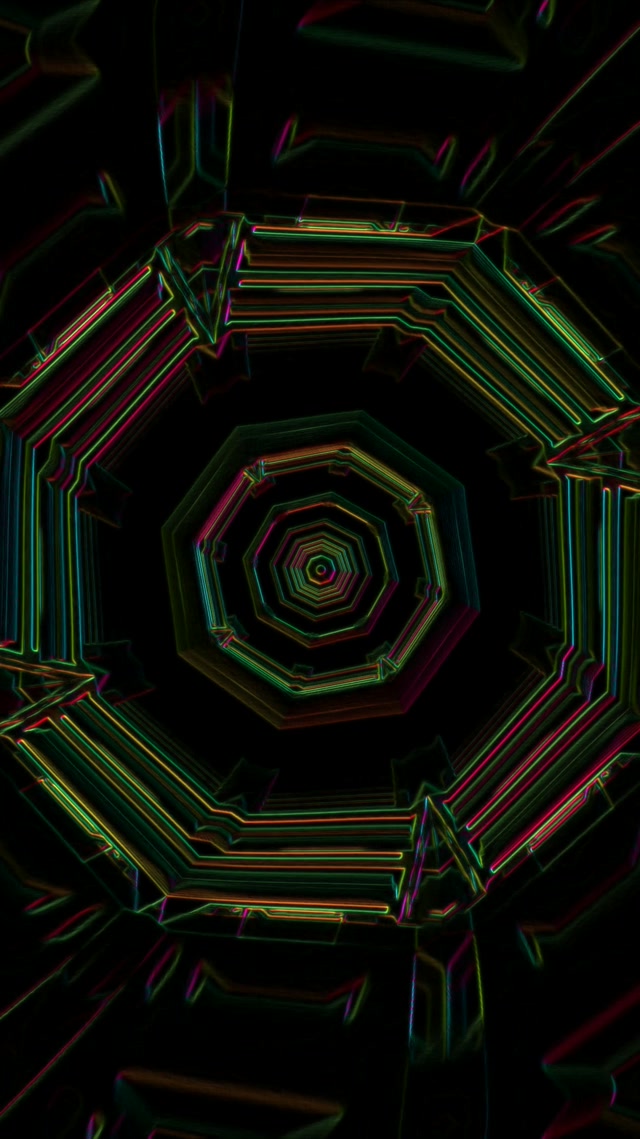 Hypnotic Neon Tunnel Octagon Vortex | 9:16 Reels 60fps Screensaver VJ Loop