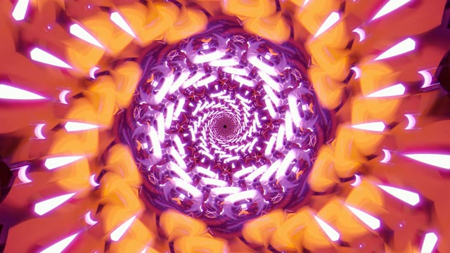 Purple spiral neon tunnel 60fps with golden rays and hypnotic geometric patterns