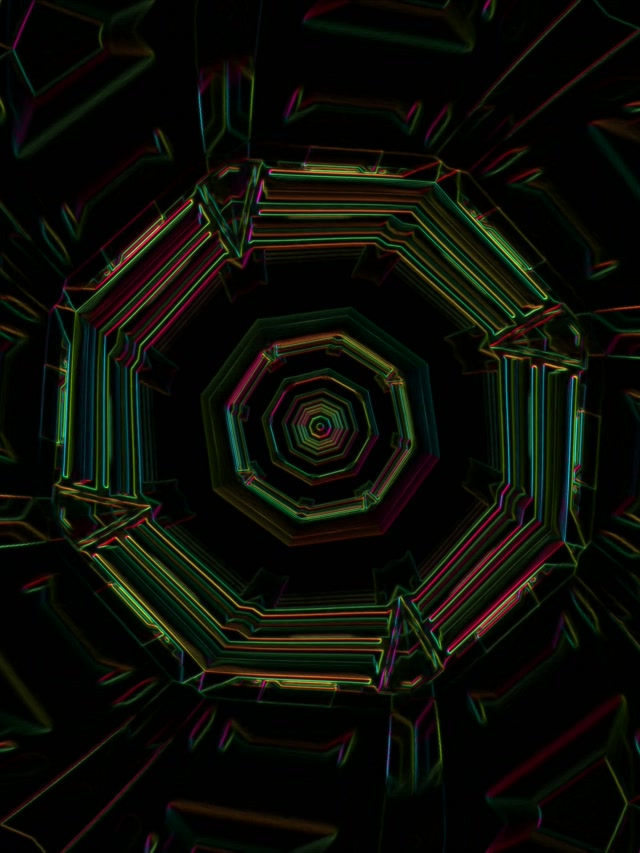 Neon Tunnel Octagonal Vortex 3:4 iPad Portrait 60fps Screensaver VJ Loop