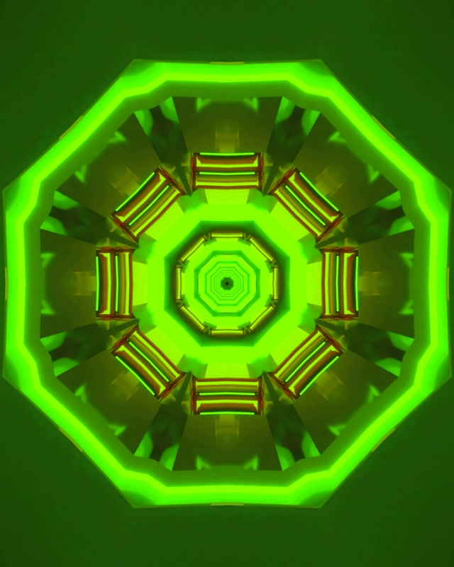 Neonový Tunel Zelený Oktagon Kaleidoskop VJ Loop 4:5 Instagram 60fps Spořič
