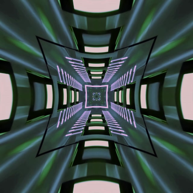 Neonový Tunel Zelený Čtverec Vortex VJ Loop 1:1 Square 60fps Spořič