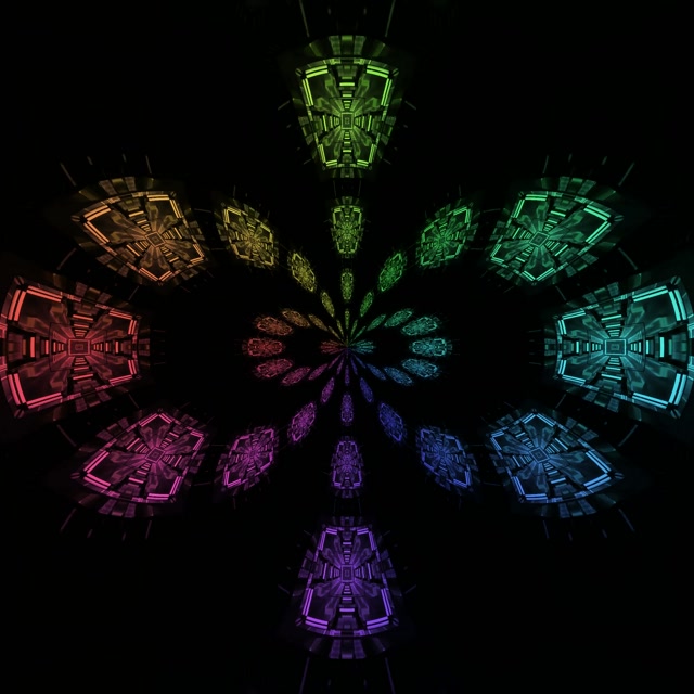 Neonový tunel duhový fraktální kaleidoskop VJ Loop 1:1 čtverec 60fps spořič obrazovky