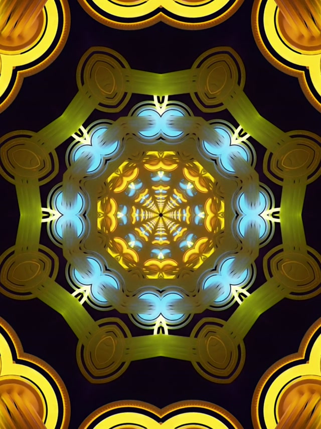 Neonový tunel zlato modř kaleidoskop spořič obrazovky 3:4 iPad Portrait 60fps VJ loop