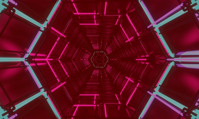 Neonový tunel šestiúhelník mřížka VJ Loop 5:3 široký 60fps spořič obrazovky růžová zelená