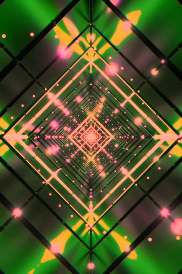 Neonový Tunel Zelená Růžová Diamantová Mřížka VJ Loop 2:3 Foto Portrét 60fps Šetřič Obrazovky