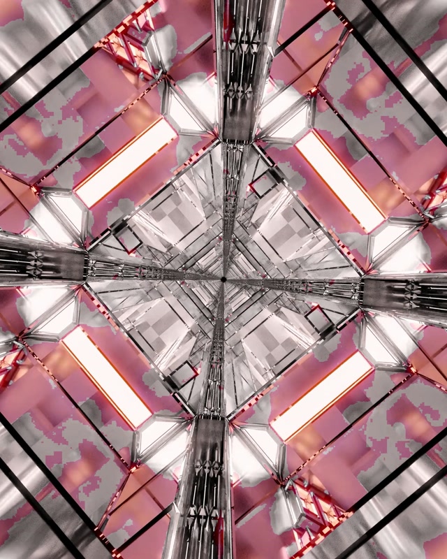 Neonový Tunel Růžový Diamantový Kaleidoskop VJ Loop 4:5 Instagram 60fps Spořič