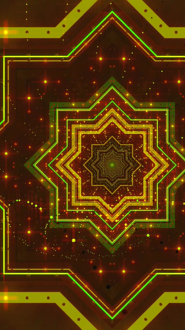 Neonový Tunel Hvězdná Mandala Vír 9:16 Reels 60fps Šetřič Obrazovky VJ Loop