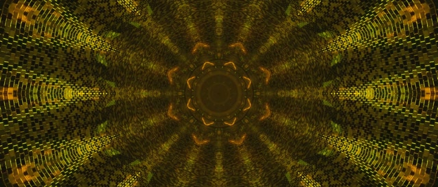 Zlatý Fraktální Kaleidoskop Neon Tunel VJLoops 21:9 Ultrawide 60fps Spořič obrazovky