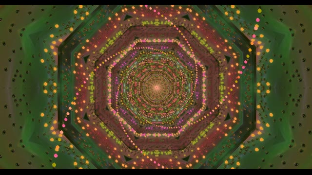 Hexagonal neon tunnel 60fps with concentric geometric patterns and glowing...