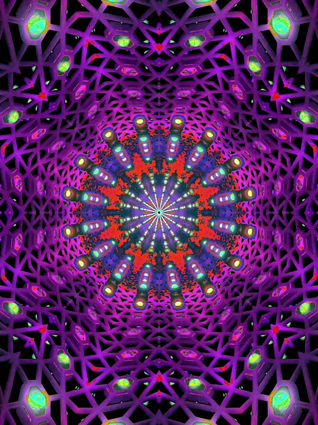 Twnnel Neon Caleidosgop Ffractal Goch Porffor Dolen Vj 3:4 iPad Portread 60fps Arbedwr Sgrin