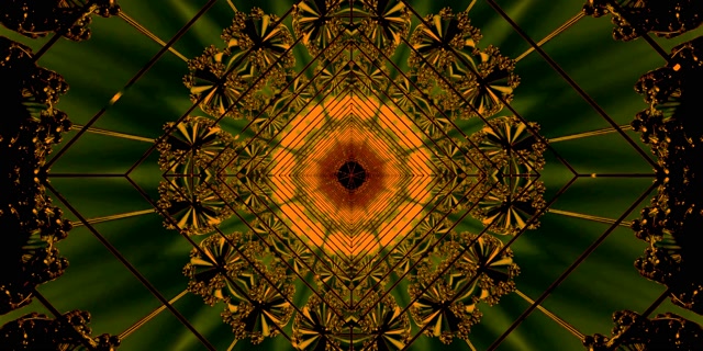 Twnnel Neon Gwyrdd Aur Ffractal Sgrin Arbedwr 2:1 Univisium 60fps VJ Loop