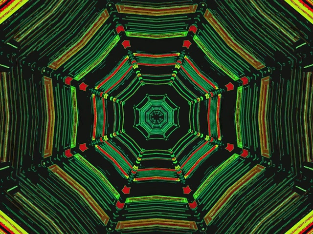 Sgrin Tywyll Twnnel Neon Octagon Gwyrdd Coch 4:3 Clasurol 60fps VJ Loop PC