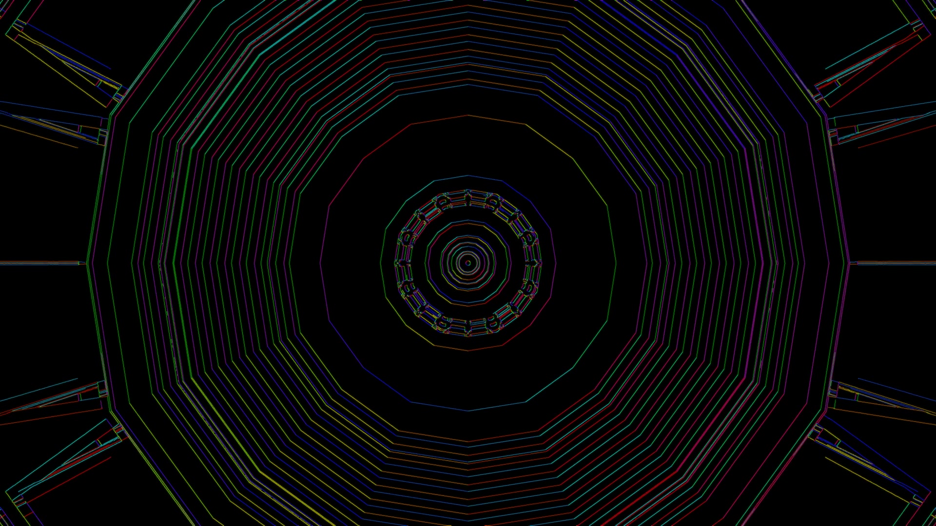 Neon Tunnel Pauseskærm 4K UHD 60fps Farverig Ottekant Vj Loop