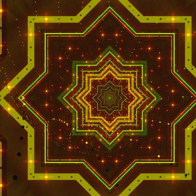 Neon Tunnel 8-Takket Stjerne Vortex Guld Rød VJ Loop 1:1 Kvadrat 60fps Pauseskærm