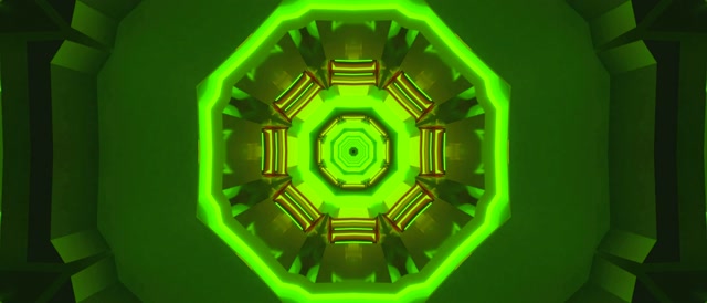 Neon Tunnel Grøn Oktagon Kaleidoskop VJLoops 21:9 Ultrawide 60fps Pauseskærm