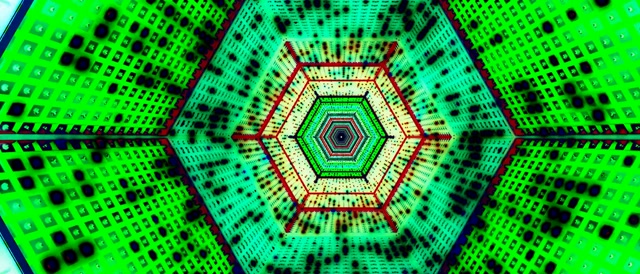 Neon Tunnel Sekskant Hvirvel VJLoops 21:9 Ultrawide 60fps Pauseskærm