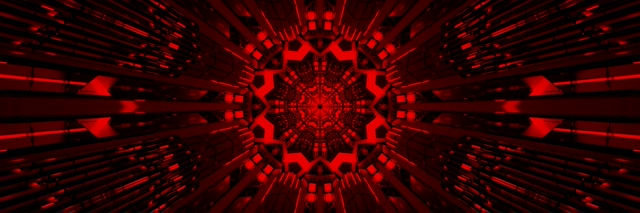 Rød Fraktal Kaleidoskop Neon Tunnel VJ Loop 3:1 Triple Wide 60fps Pauseskærm