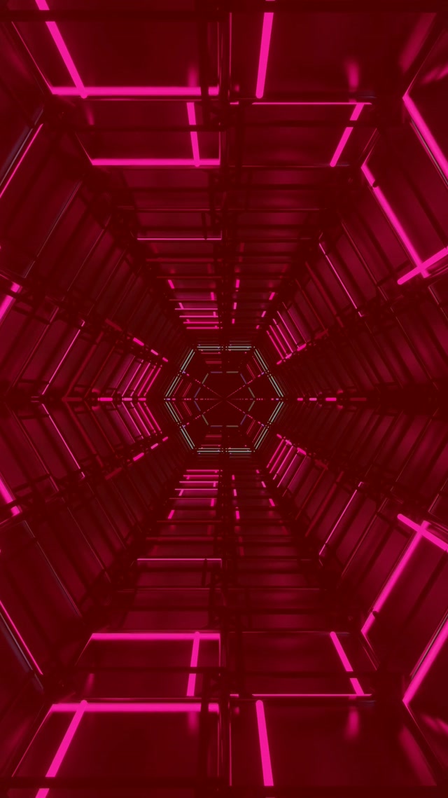 Neon Tunnel Hexagon Hvirvel VJ Loop 9:16 Reels 60fps Pauseskærm Pink