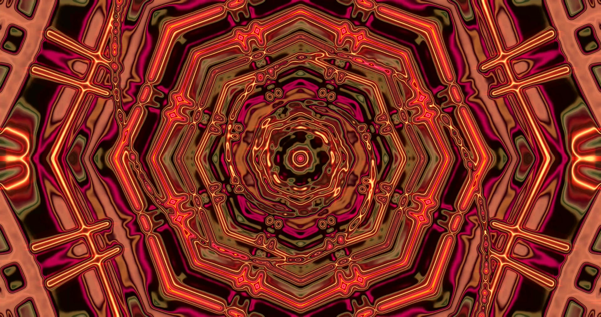 Neon Tunnel Rot Gold Mandala Bildschirmschoner 4K UHD 60fps VJ Loop