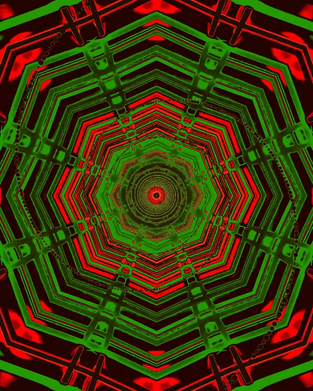 Neon Tunnel Rotierender Oktagon Vortex Rot Grün VJ Loop 4:5 Instagram 60fps Screensaver