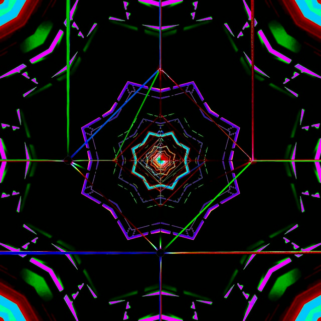 Neon Tunnel Kaleidoskop Bildschirmschoner Windows 10 VJ Loop 1:1 quadratisch 60fps bunt geometrisch