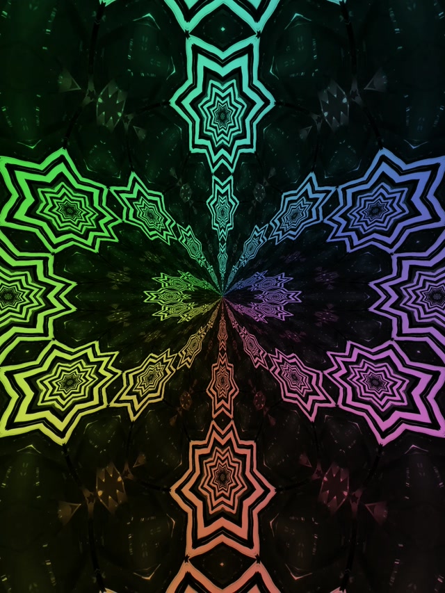 Neon Tunnel Regenbogen Stern Mandala VJ Loop 3:4 iPad Portrait 60fps Bildschirmschoner