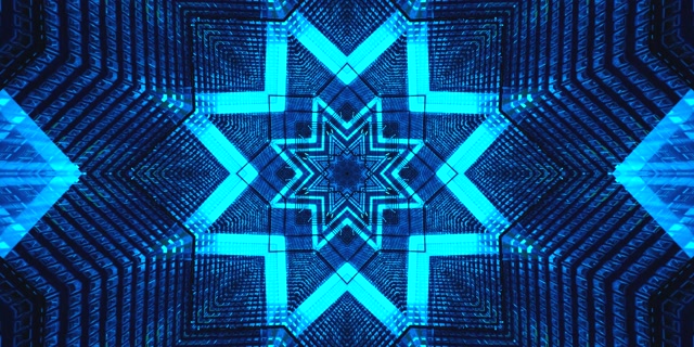 Blauer Neon Tunnel Bildschirmschoner 2:1 Univisium 60fps geometrisches Sternmuster VJ Loop Windows 11