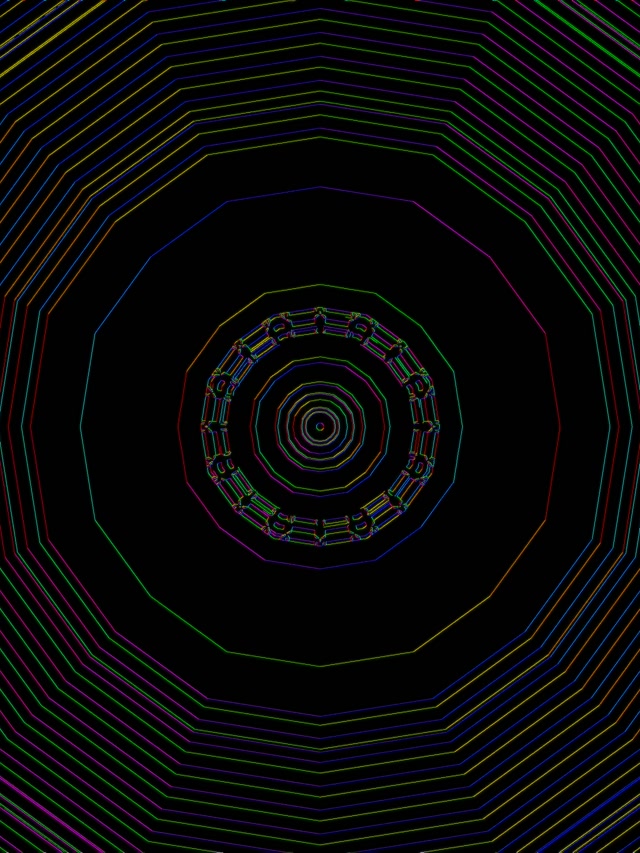 Neon Tunnel Regenbogen Dekagon Vortex 3:4 iPad Portrait 60fps Bildschirmschoner Vj Loop