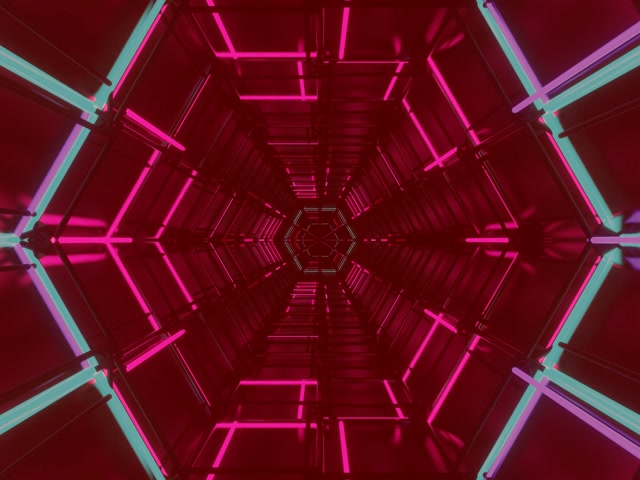Neon Tunnel Hexagon Raster VJ Loop 4:3 Classic 60fps Bildschirmschoner Pink Grün
