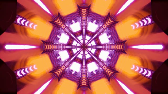 Neon tunnel with radial purple and gold lights 60fps geometric screensaver