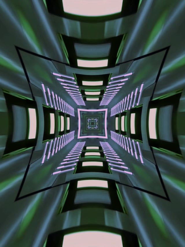Neon Tunnel VJ Loop Green Pink Square Vortex 3:4 iPad Κατακόρυφος 60fps Προφύλαξη Οθόνης