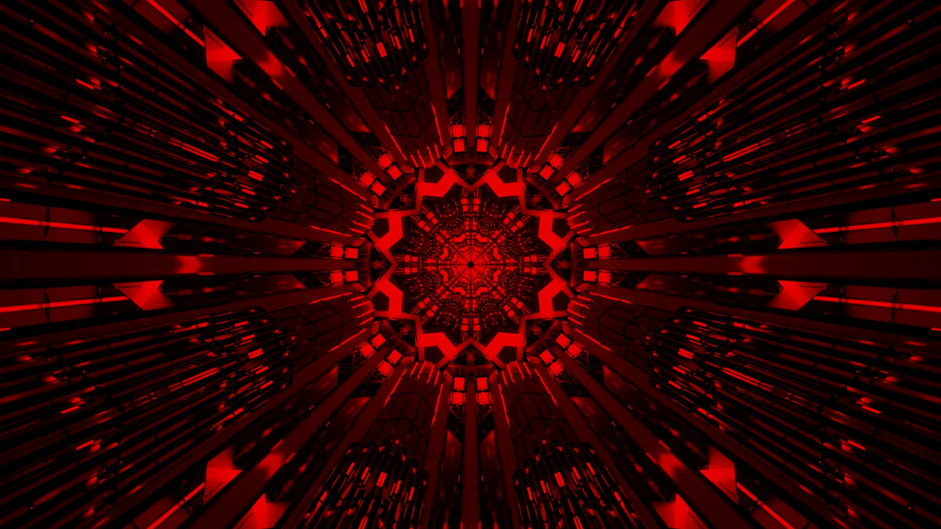 Túnel Neón Fractal Rojo Oscuro 4K UHD 60fps Salvapantallas VJ Clip