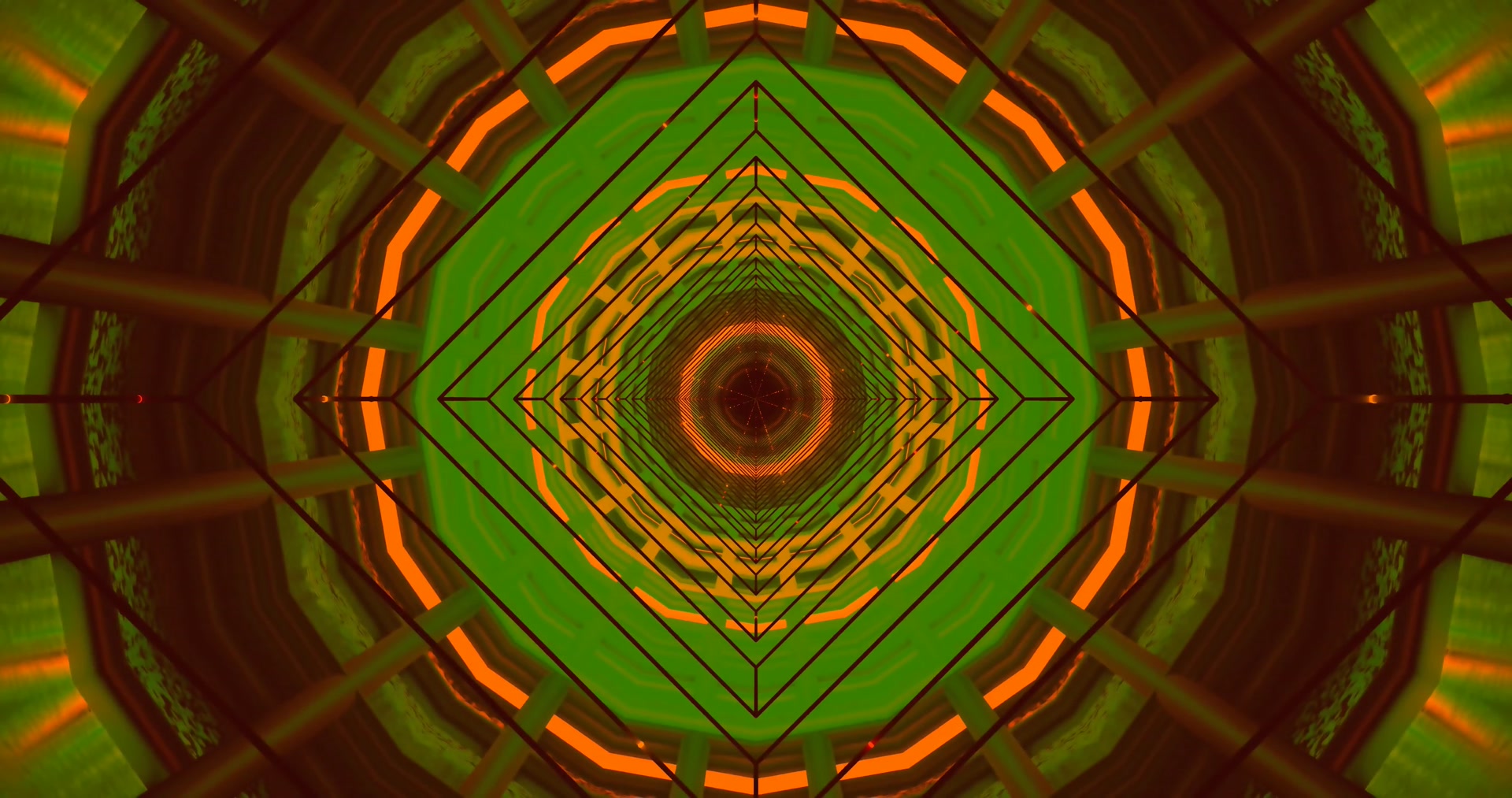 4K UHD 60fps túnel de neón diamante verde naranja salvapantallas windows 11 VJLoops