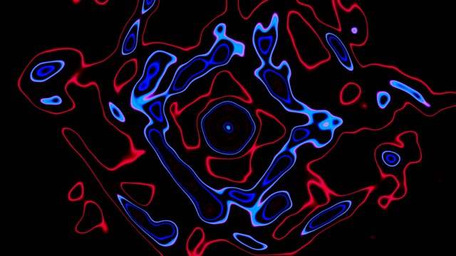 Líneas Contorno Neón Abstracto - Formas Orgánicas Brillantes Azul Rojo sobre Negro