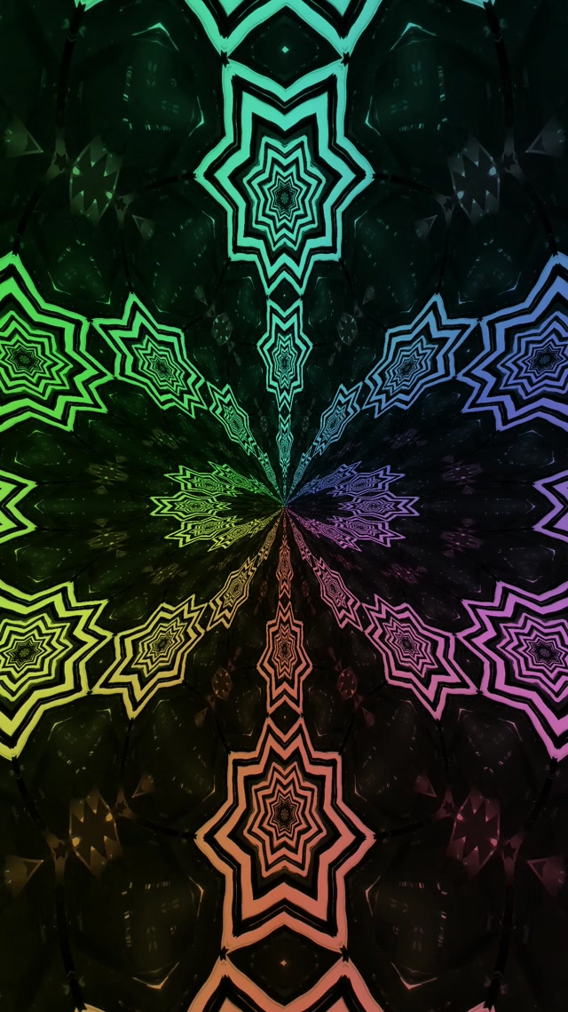 Túnel de Neón Arcoíris Estrella Mandala Vj Loop 9:16 Reels 60fps Salvapantallas