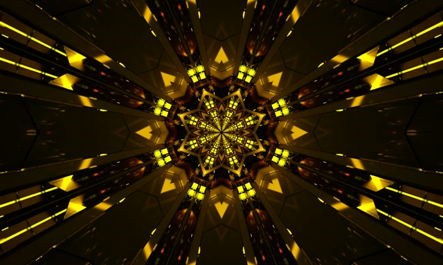 Vj loop Túnel de Neón Estrella Dorada Caleidoscopio 5:3 wide 60fps Salvapantallas