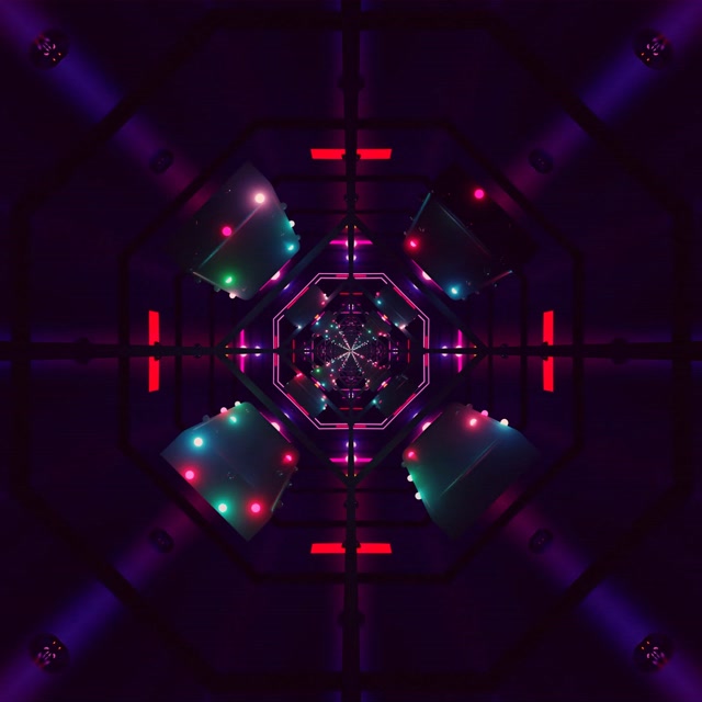 Túnel Neón Salvapantallas 1:1 Cuadrado 60fps VJ Loop Octágono Púrpura Rojo PC