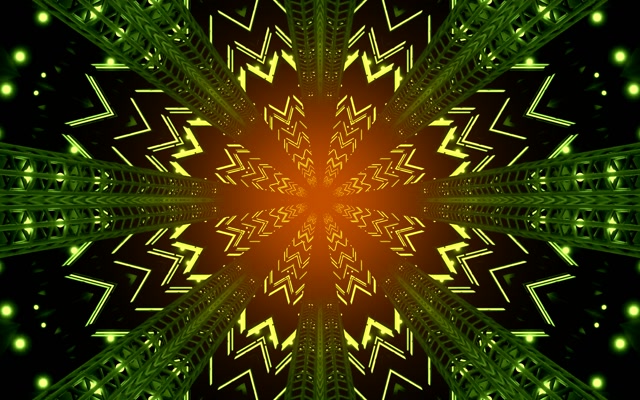 Túnel Neón Explosión Caleidoscopio Verde VJ Loop 16:10 MacBook 60fps Salvapantallas