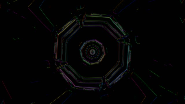 Neon tunnel 60fps with concentric octagonal frames and vibrant cyan magenta...