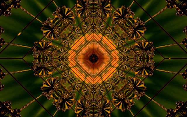 Túnel Neón Verde Oro Fractal Salvapantallas 16:10 MacBook 60fps VJ Loop