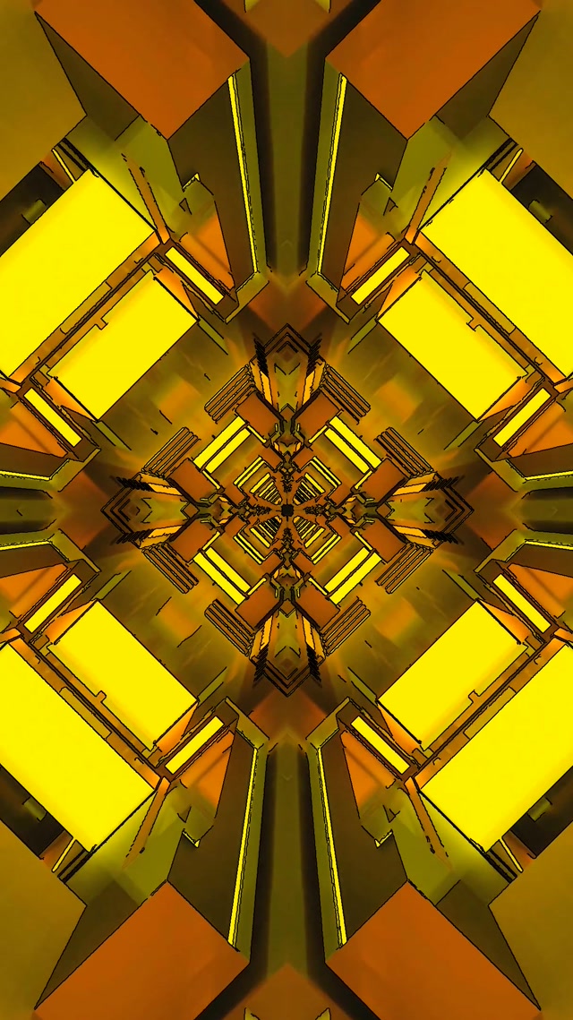 Túnel Neón Dorado Protector de Pantalla 60fps 9:16 Reels Vj Loop Fractal Amarillo